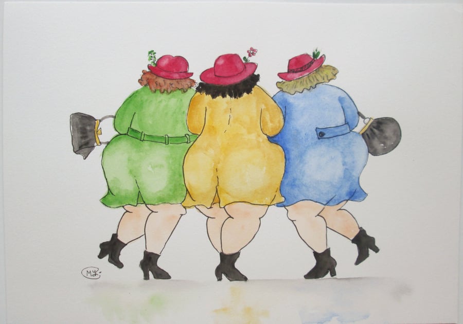 Best friends together original watercolor painting 