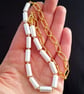 White Tube Shell Pearl Gold Plate Paperclip Chain Necklace 18 inch - Image 2