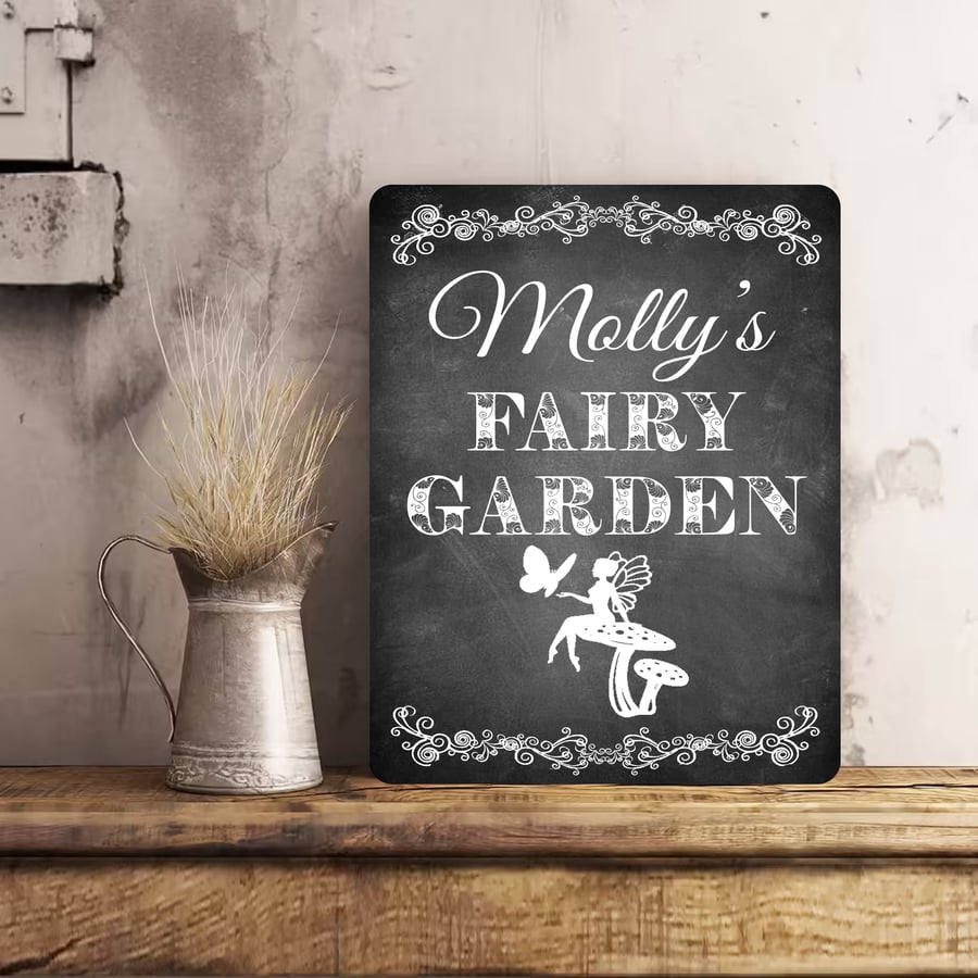 PERSONALISED Fairy Garden Metal Wall Sign Gift Present