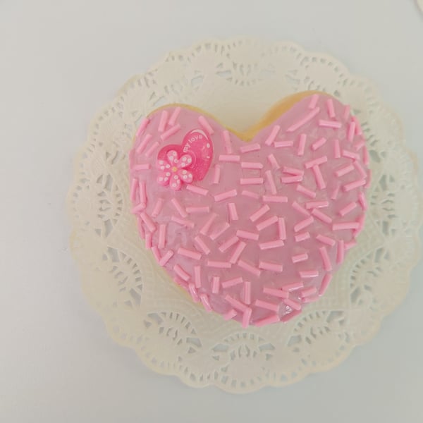 Fake Strawberry Heart Doughnut with Heart and Sprinkles Valentines, Party Prop, 