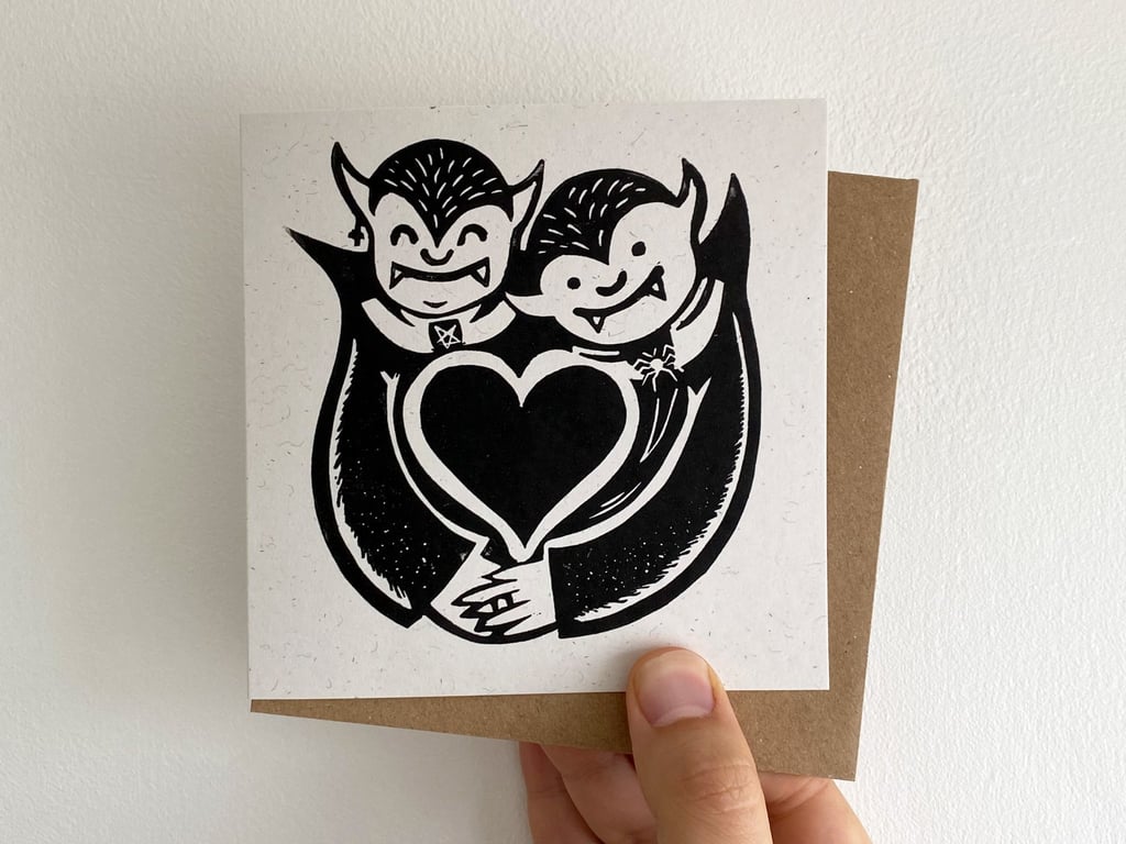 Vampire Hug Linocut Greetings Card 