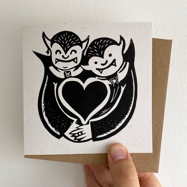Vampire Hug Linocut Greetings Card 