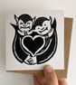 Vampire Hug Linocut Greetings Card  - Image 1
