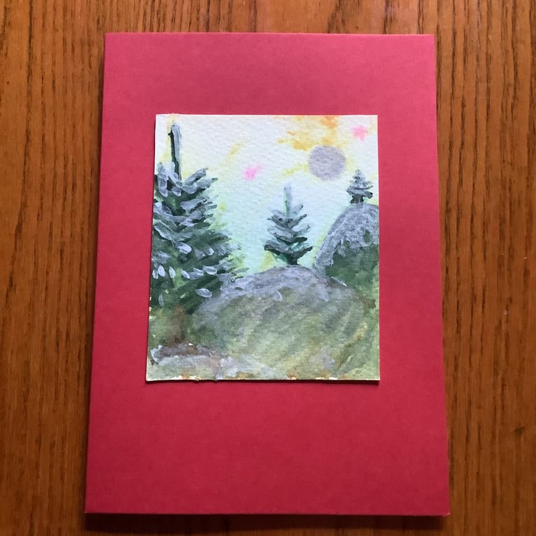 Hand painted Christmas Yule Card 'Hills at Yule'