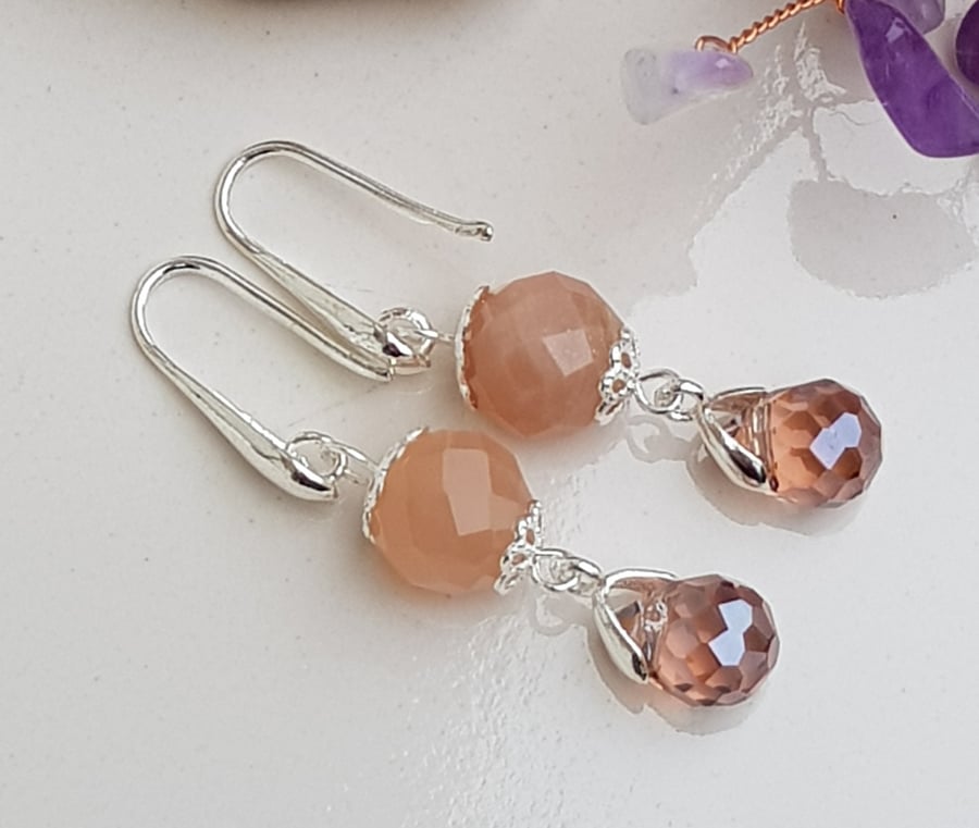 Moonstone drop earrings, handmade earrings