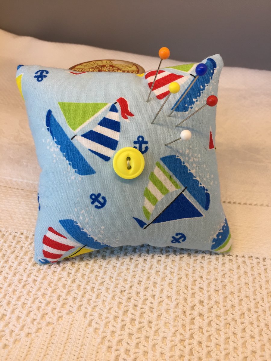 Sailing boat themed pin cushion 