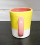 Mug New Pink and Yellow glazed stoneware Ceramic. - Image 2