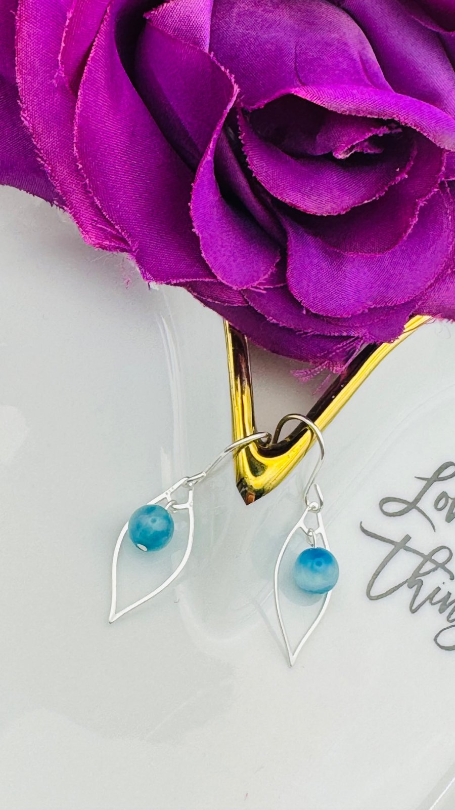 Blue Agate & Sterling Silver Marquise Charm