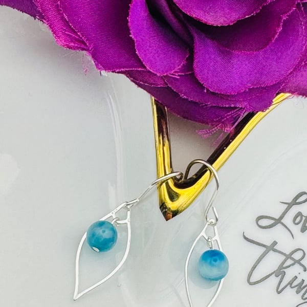 Blue Agate & Sterling Silver Marquise Charm