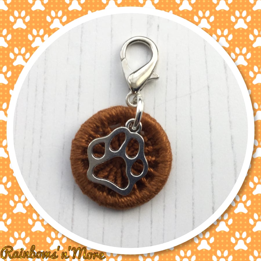 Dorset Button with Pawprint Charm for Bag Journal Notebook