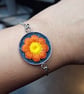 Spring Daisy Bracelet – Orange and Yellow Flower on Denim – Adjustable Chain - Image 1