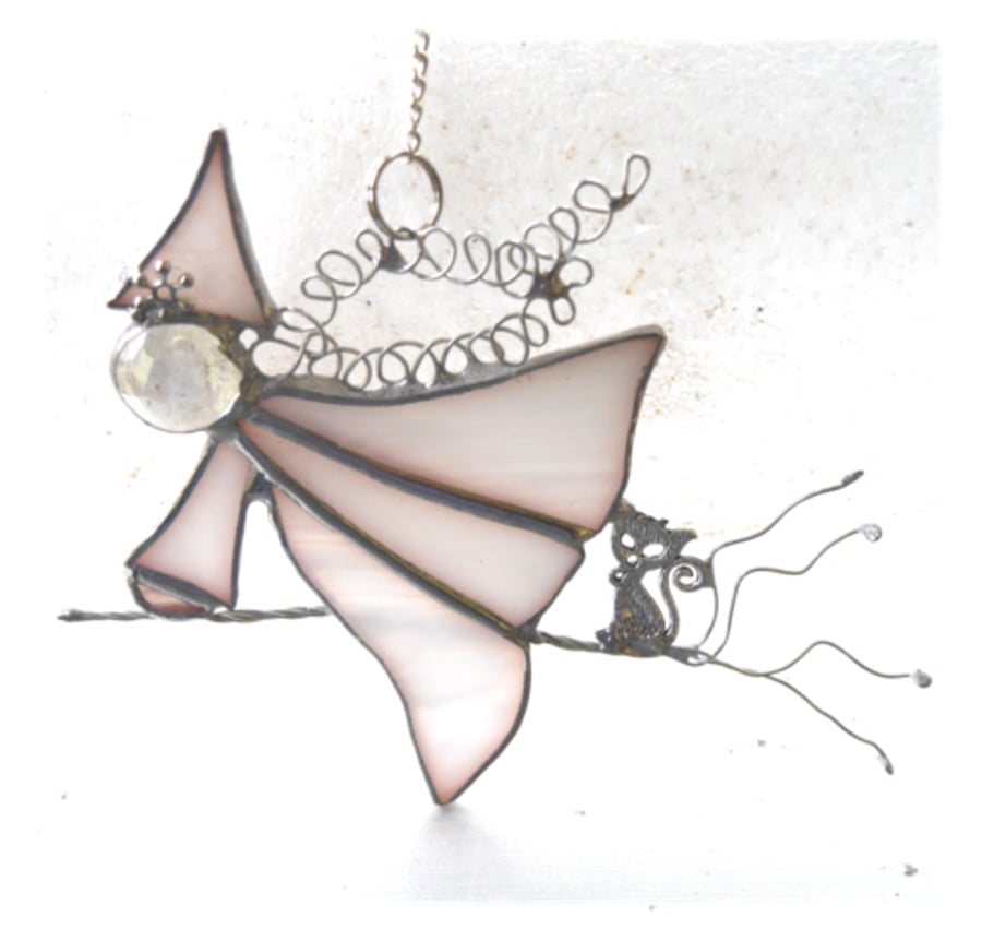 White Witch on Broomstick Suncatcher Stained Glass 