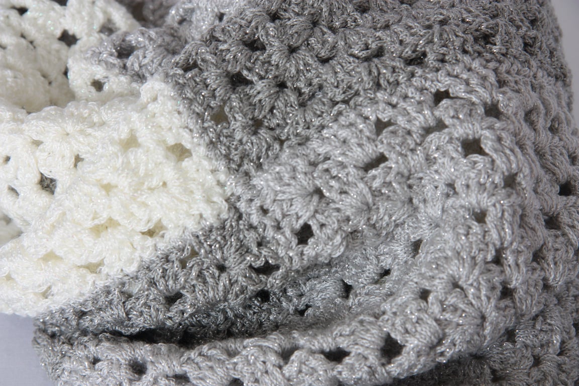 Granny Blanket, throw, grey and cream baby blanket or throw,