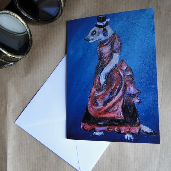 Steampunk Meerkat Greeting Card From my Original Art Acrylic Painting