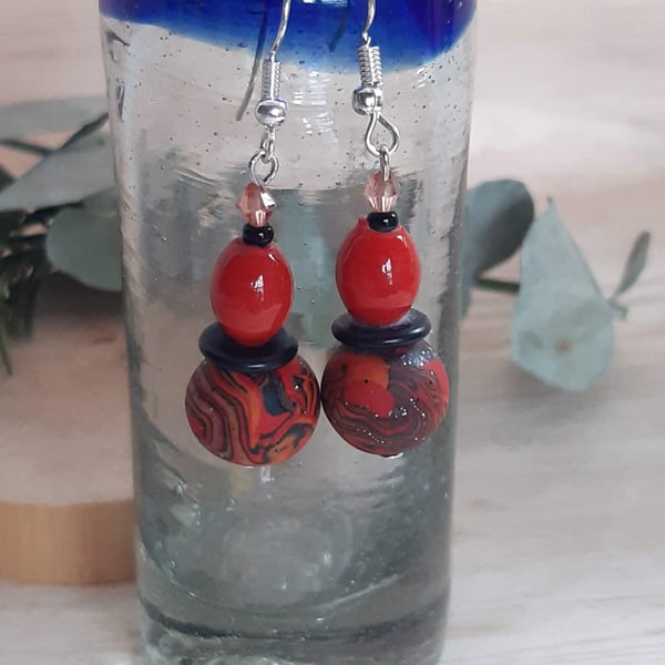 Colourful handmade polymer clay dangly earrings