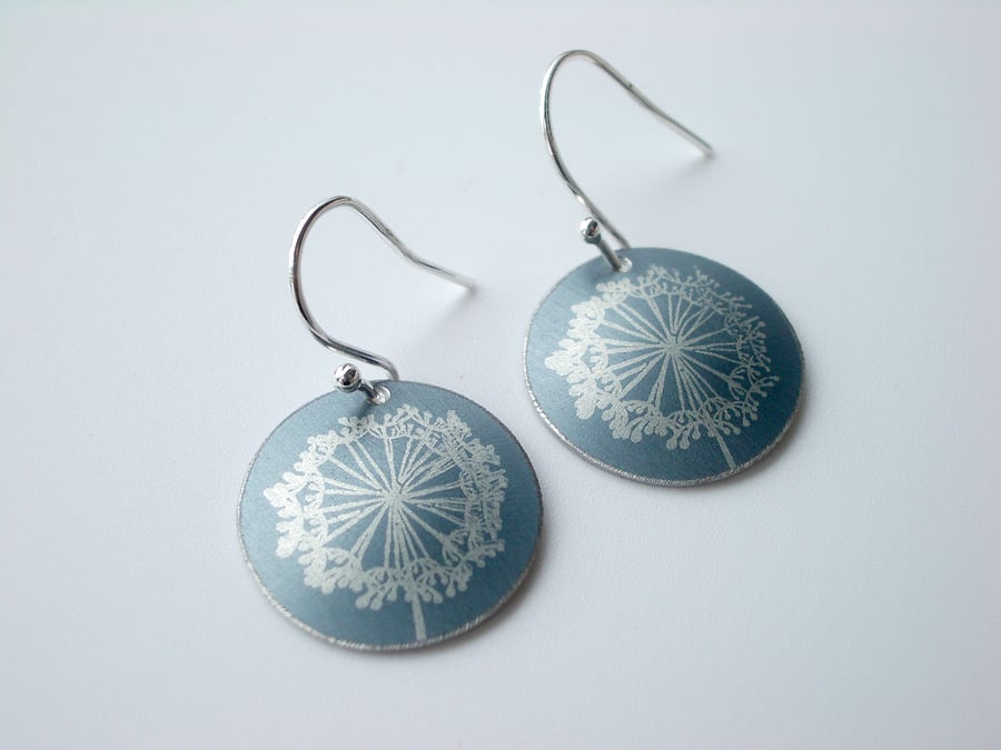 Dandelion clock earrings in grey and silver
