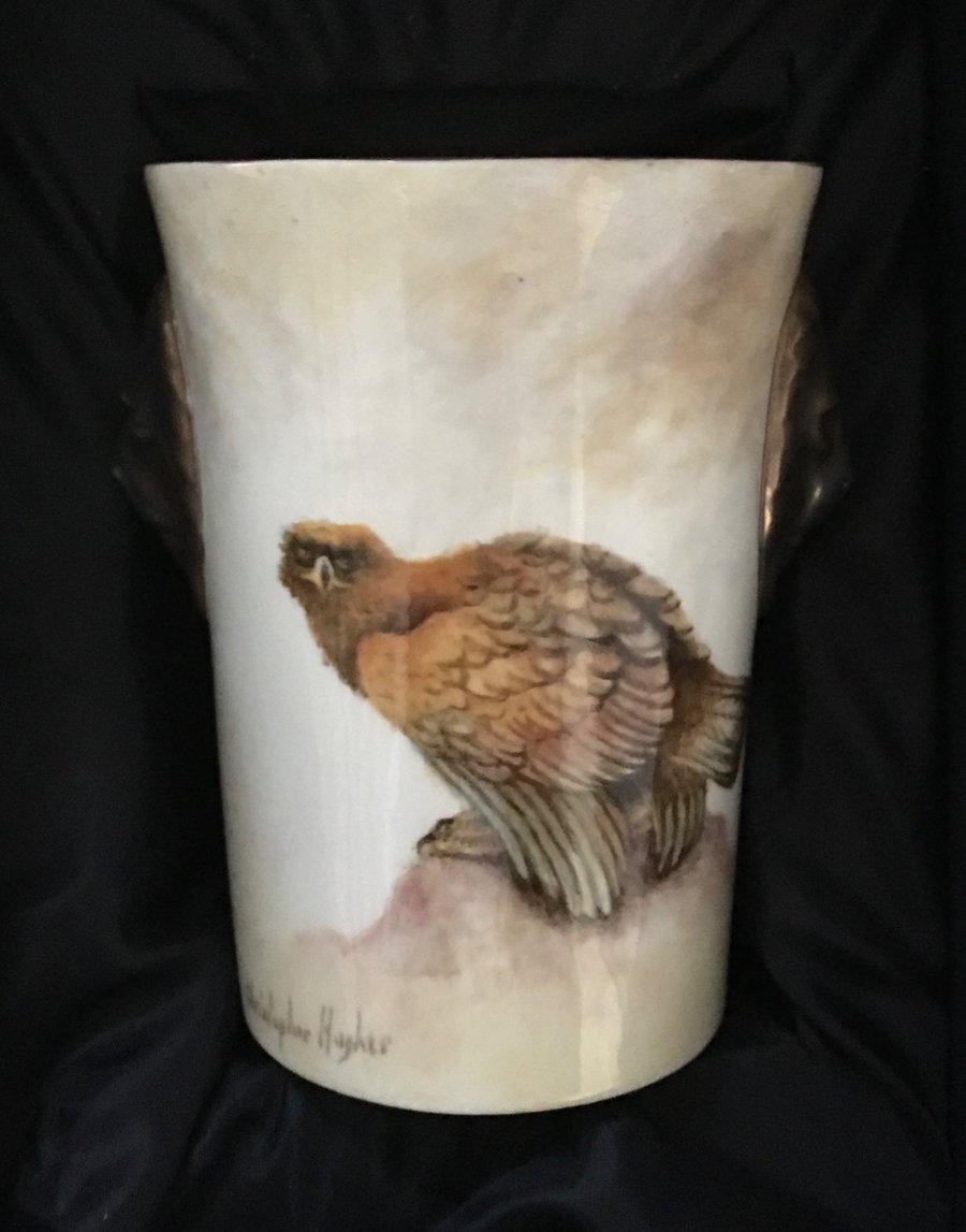 Golden Eagle . Handpainted bone china lionshead vase . 