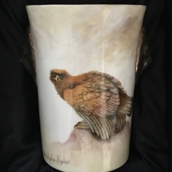 Golden Eagle . Handpainted bone china lionshead vase . 
