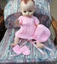 Knitted Outfit for 18" Pedigree Doll. 5 Piece, Lacy Design in Pink. 50's Style - Image 5