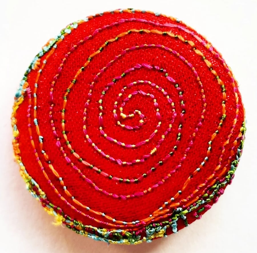 Badge One Inch Fabric Badge with Free Machine Embroidery 