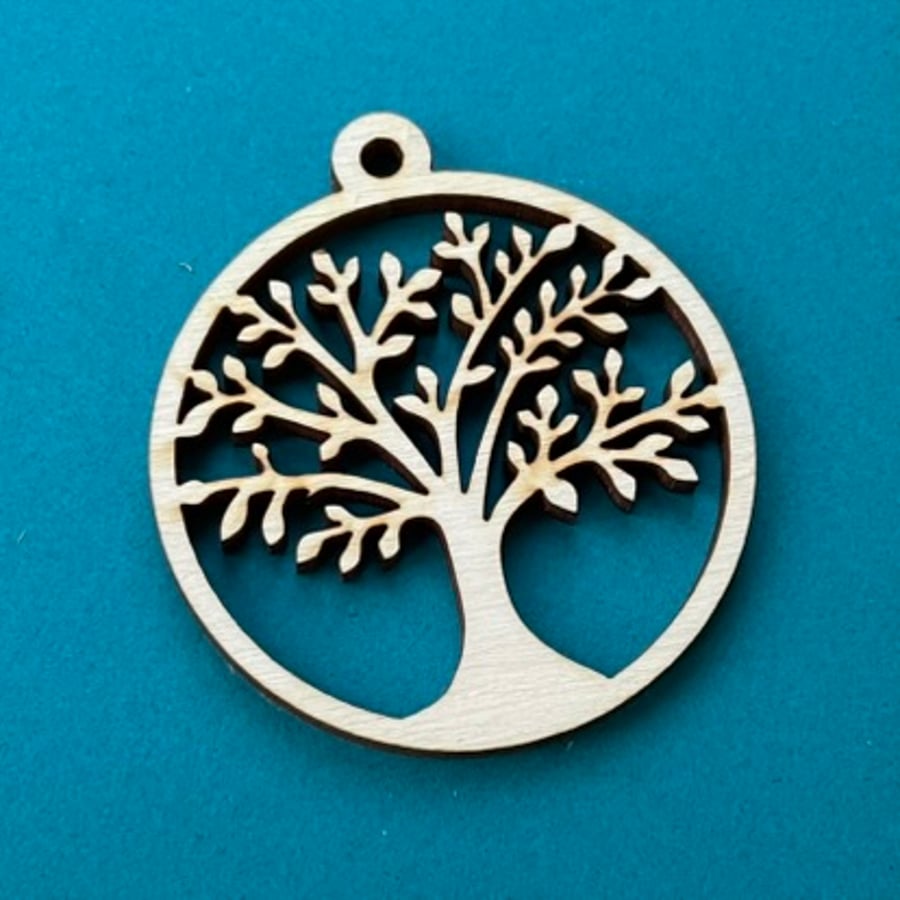 Blank card with detachable wooden tree of life decoration