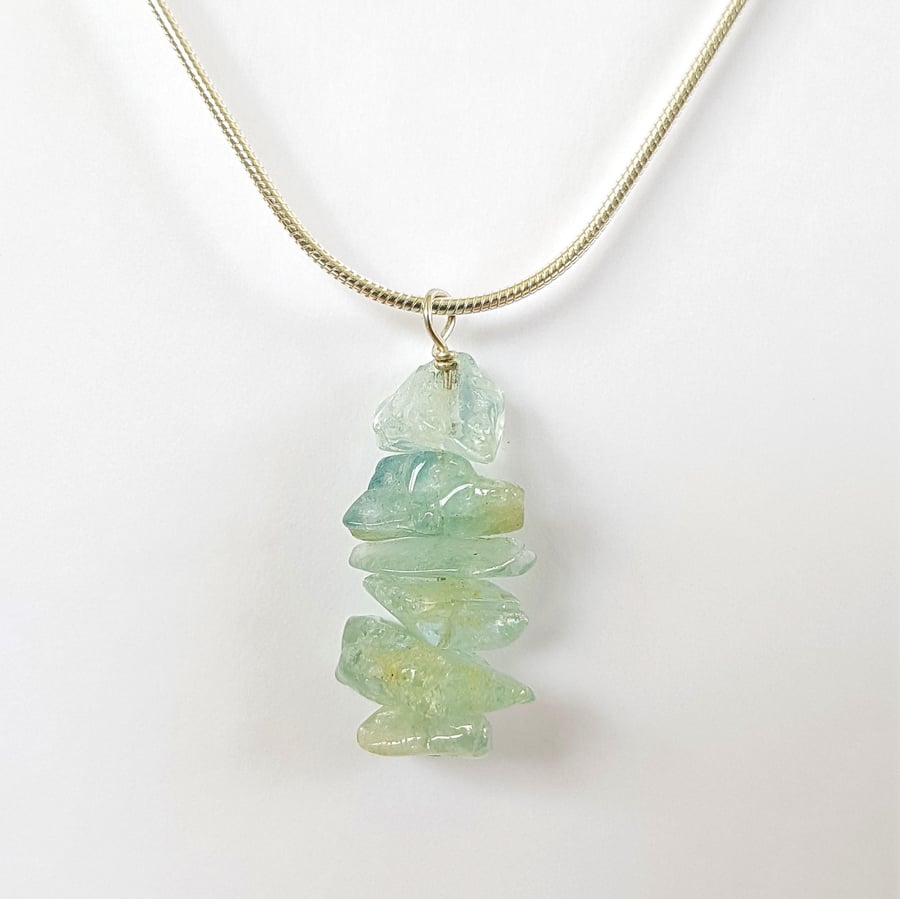 Aquamarine Drop Pendant Necklace - Smooth Chipped