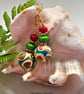 Hand Made Polymer Clay Beads, Red Coral & Howlite Gold Plate Earrings