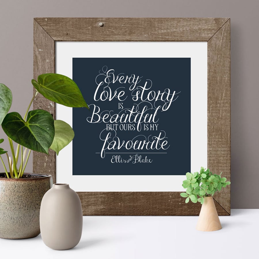 Love Story Romantic Personalised Print - 5 colour options