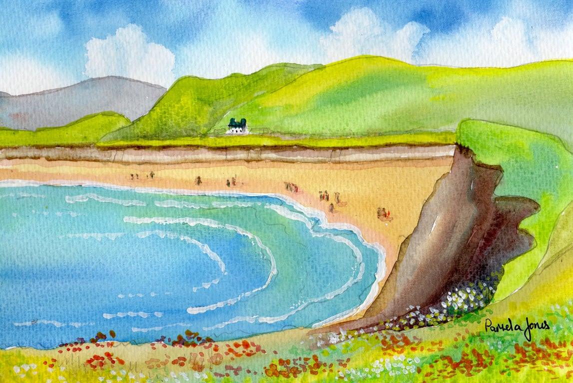 Rhossili Bay, Gower, South Wales, Original watercolour in 14 x 11 '' Mount