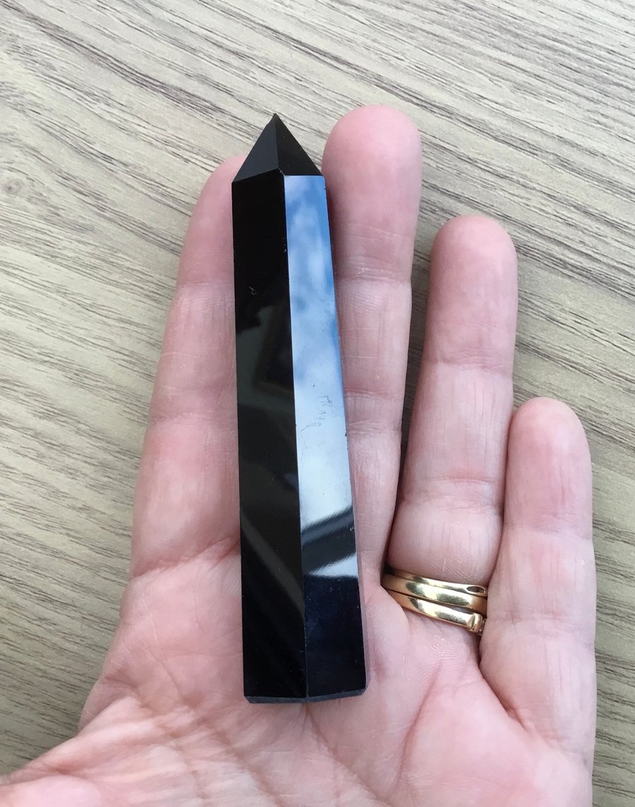 Inky Black Slim Obsidian Standing Point, Home Decoration or Chakra Stone
