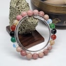 Pink Rhodonite Multi Colour Crystal 16cm stretch elastic gemstone bracelet