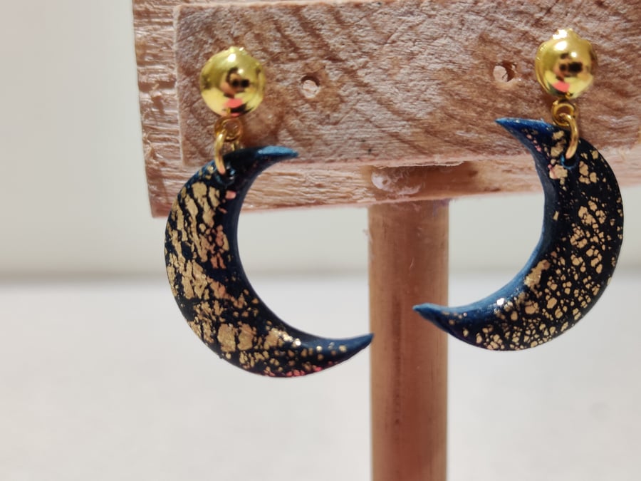 Made to order Starry night mini moon polymer clay earrings 