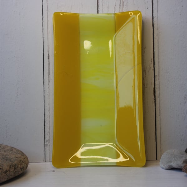 Yellow Fused Glass Sushi and Snack Plate, Summer Seconds