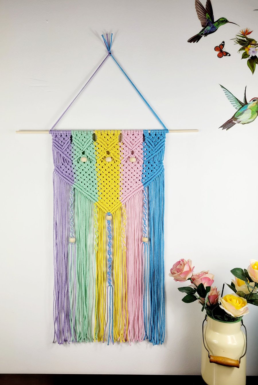 Bubblegum Pastels Rainbow Macrame wall hanging, boho wall decor, colourful wall 