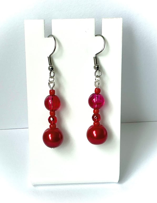 Rich Red Beaded Earrings