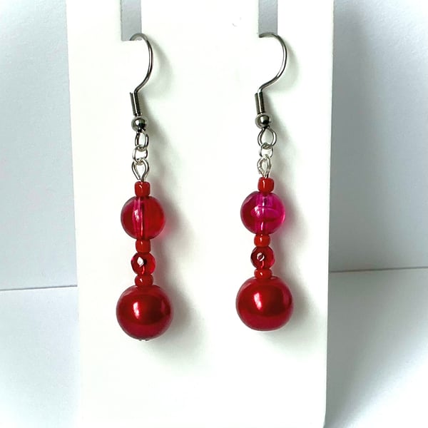 Rich Red Beaded Earrings