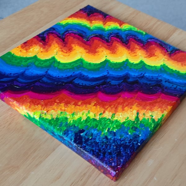  Rainbow Sound Waves Original Acrylic Artwork Painting on Canvas