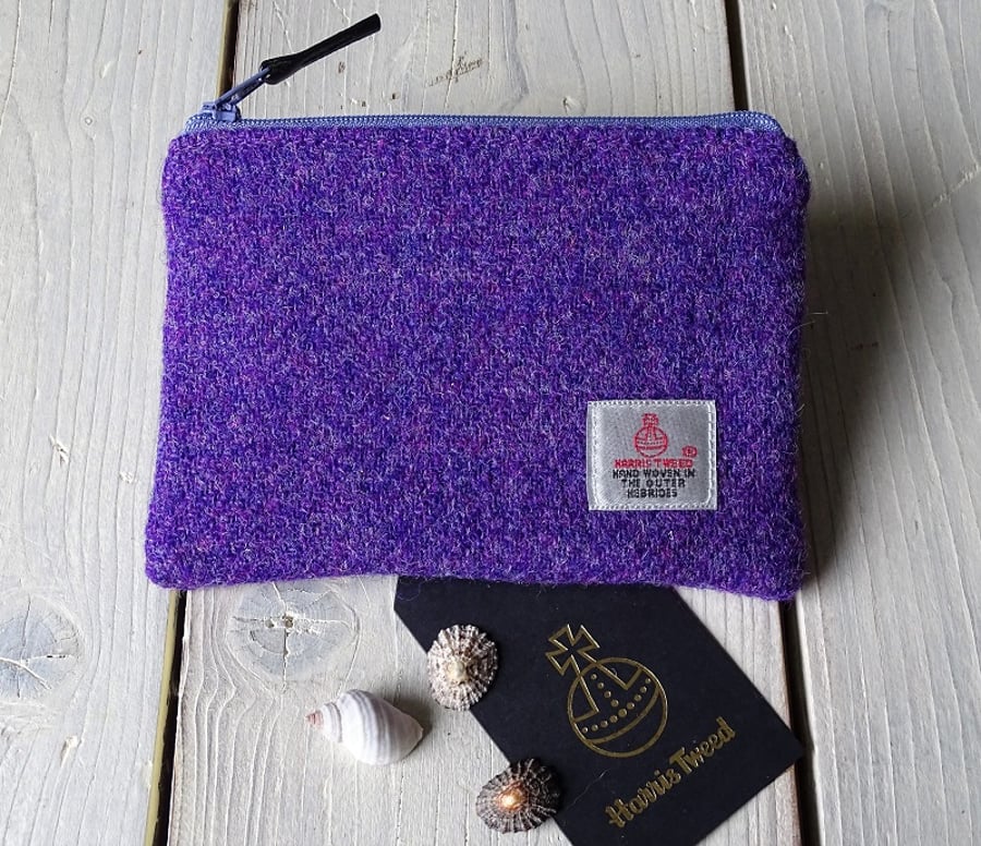 Harris Tweed large purse in heather purple
