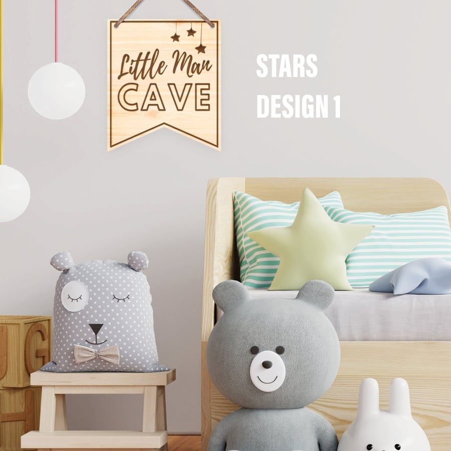 Little Man Cave Sign - Cute Wall Hanging Plaque, Nursery Decor, Kids Bedroom