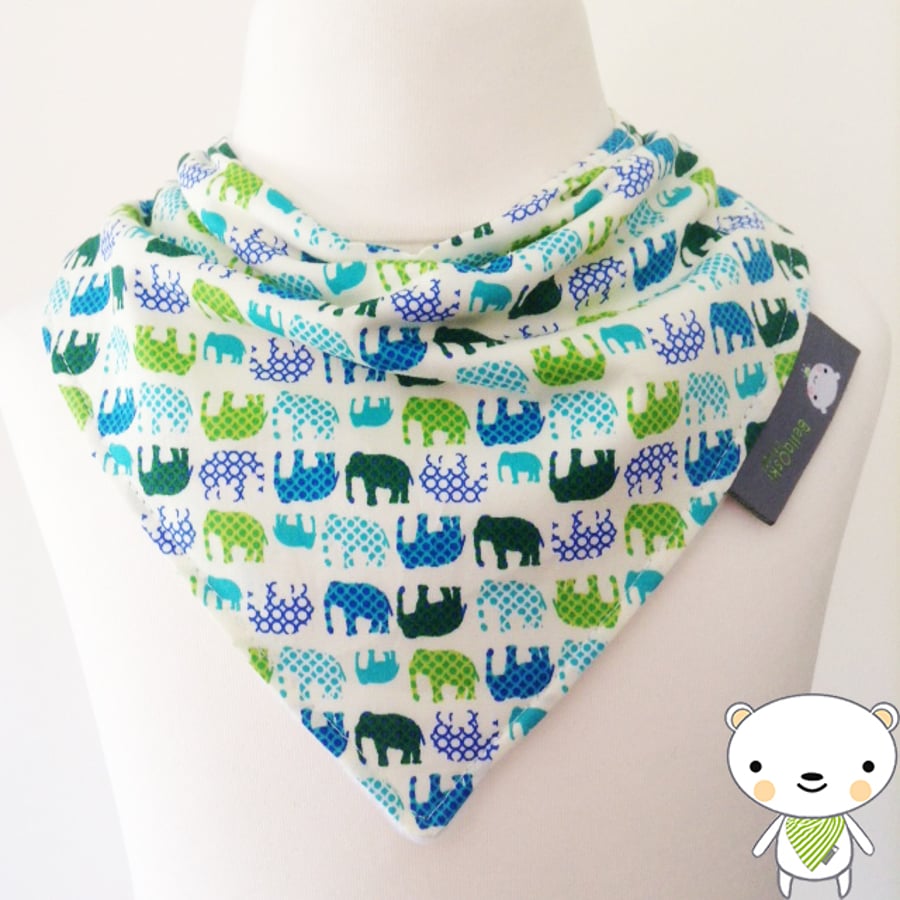 BellaOski BANDANA DRIBBLE BIB Fab MINI ELEPHANTS Fabric HANDMADE BABY GIFT IDEA