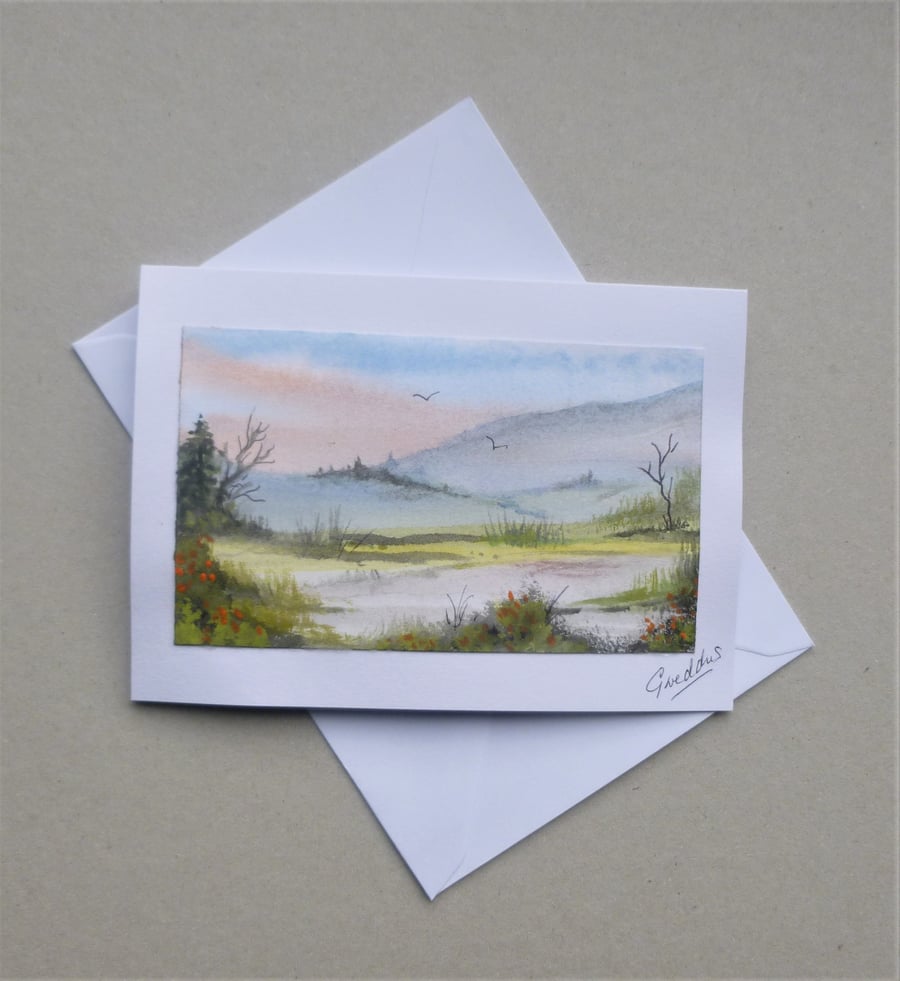 greetings card hand painted landscape blank card ( ref F 467.C5 )