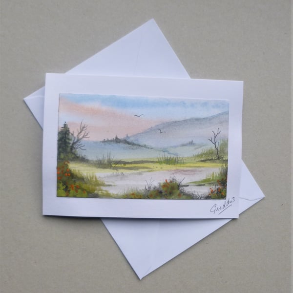 greetings card hand painted landscape blank card ( ref F 467.C5 )