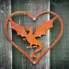 Dragon in a Heart Metal Wall Art, Rusty Fence Decoration, Garden Fence Ornament