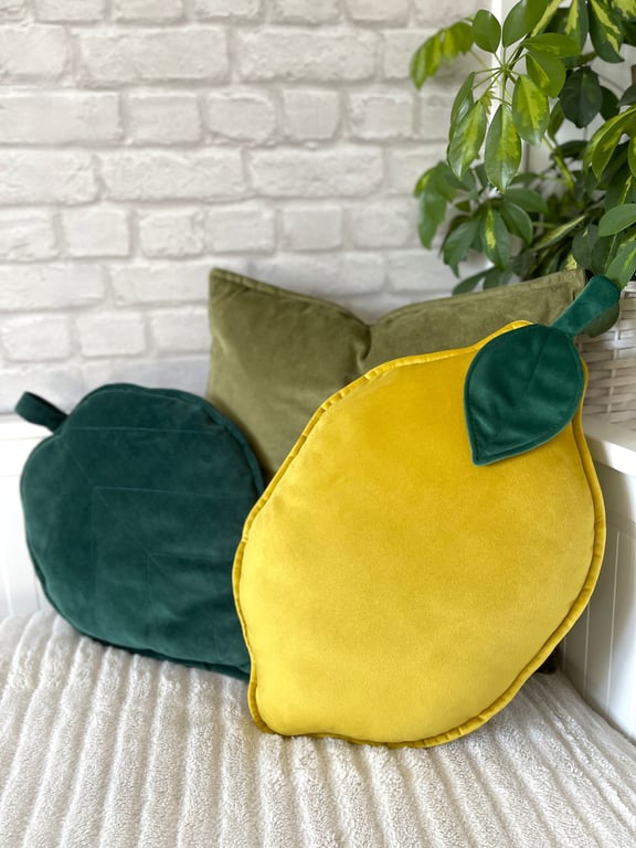 Yellow Velvet Lemon Cushion Summer Pillow Fruit Theme Kids Nursery Decor