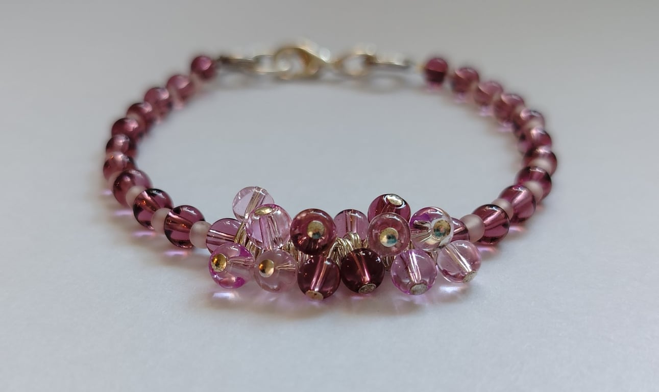 Mulberry Mist Blush Cluster Bracelet - Light Purple and Pink Statement Bracelet