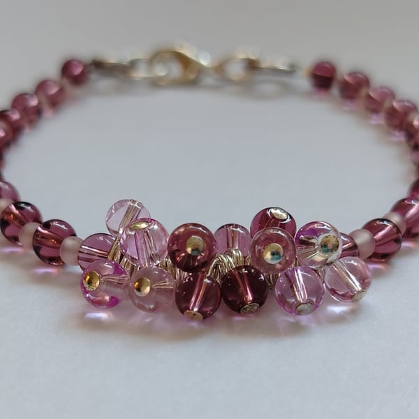 Mulberry Mist Blush Cluster Bracelet - Light Purple and Pink Statement Bracelet