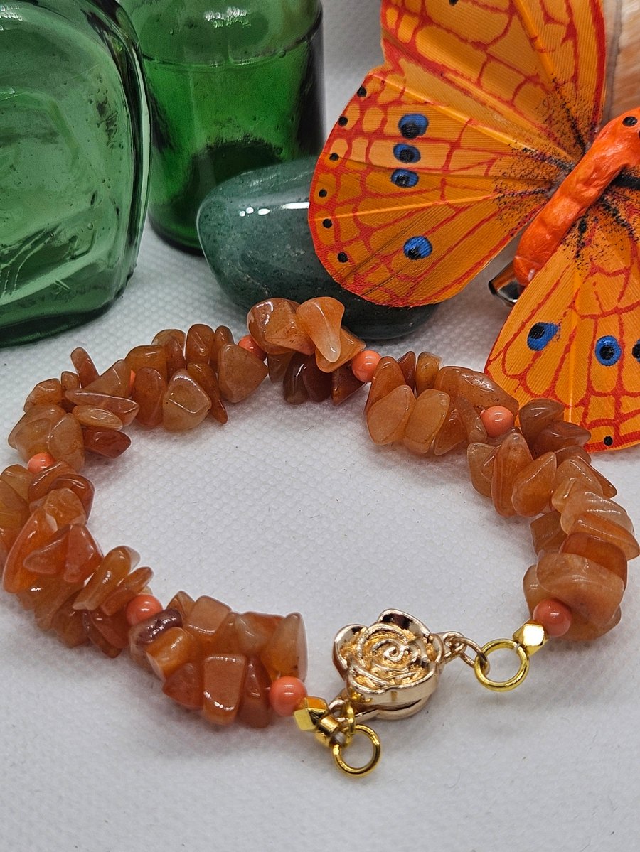 Aventurine & Glass Bead Bracelet with Magnetic Clasp