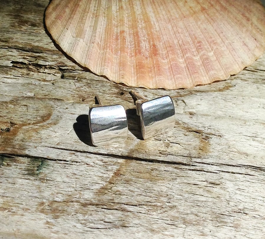Sterling Silver Textured Stud Earrings (ERSSSTSQ2- UK) - Free Post