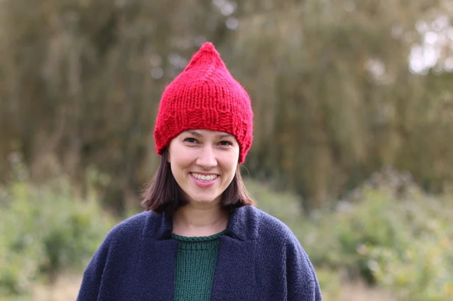 Red Gnome Hat, Chunky Knit Hat, Womens Hat, Winter Hat, Garden Gnome Hat
