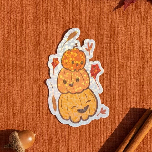 Cute Pumpkin Sticker Stacked Pumpkin Waterproof Laminated Decal Halloween Art